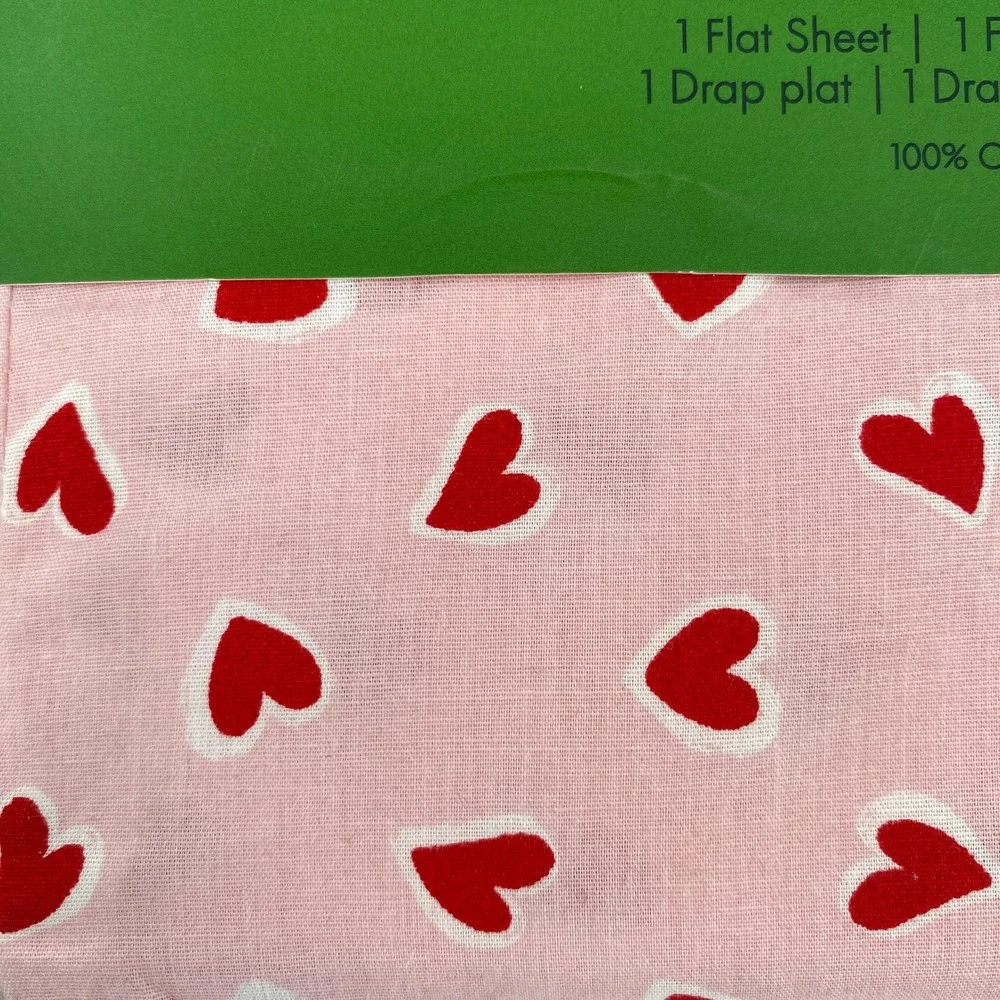 Kate Spade Sheet Set FULL Pink Red Brushstroke Hearts 100% Cotton Valentines
